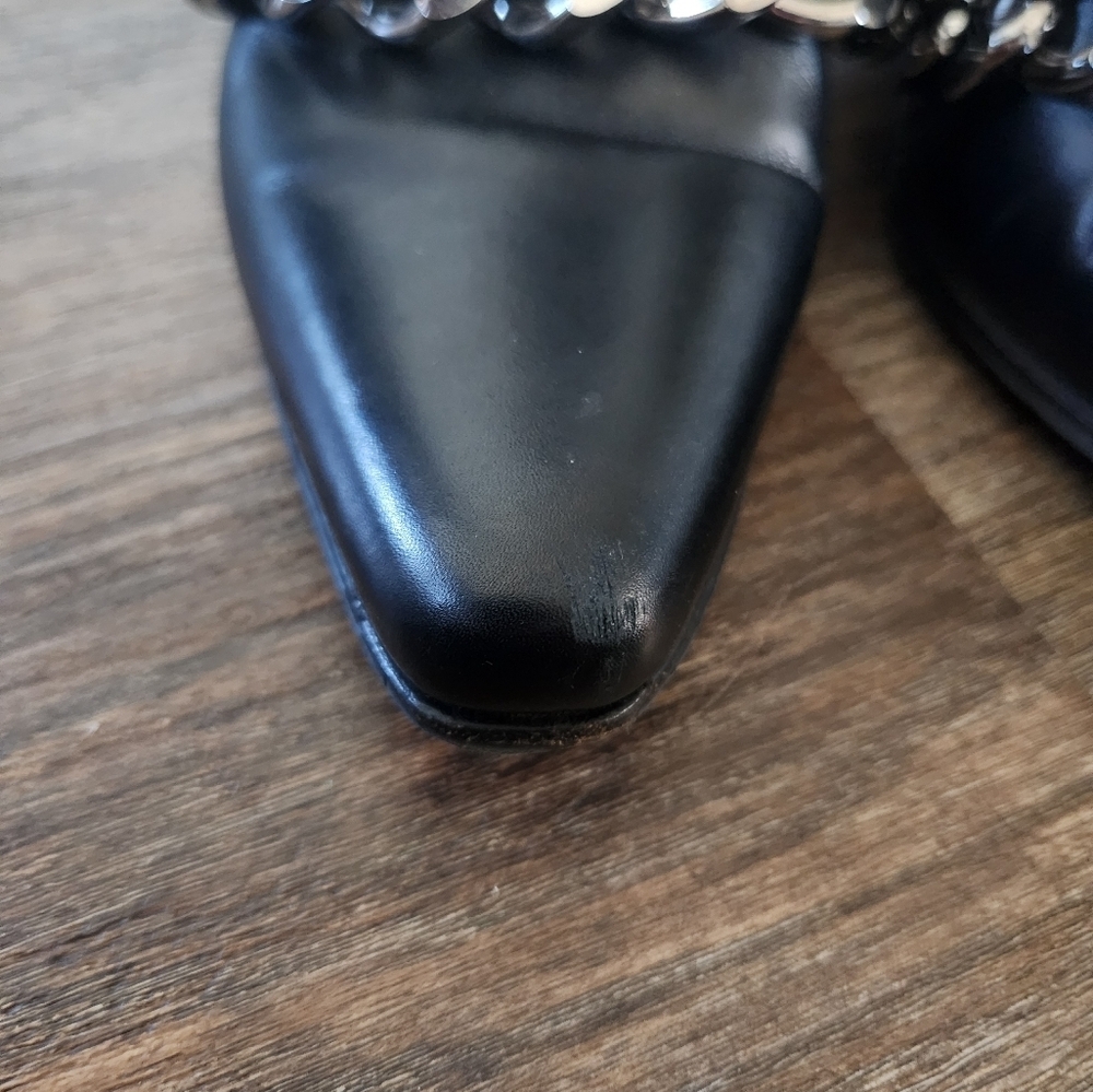 Balmain Paris Ella Studded Leather Ankle Boots w Chain Detail Black 37.5 us 7.5 - Picture 15 of 16